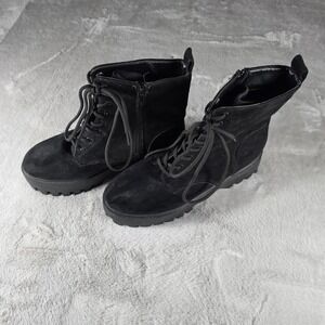 Womens Combat Boots Platform‎ Chunky Lug Sole Black Faux Suede Lace Up 11